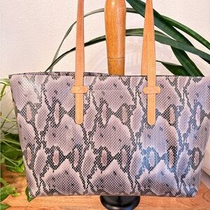 Consuela Snakeskin Pattern Tote Bag with Tan Straps